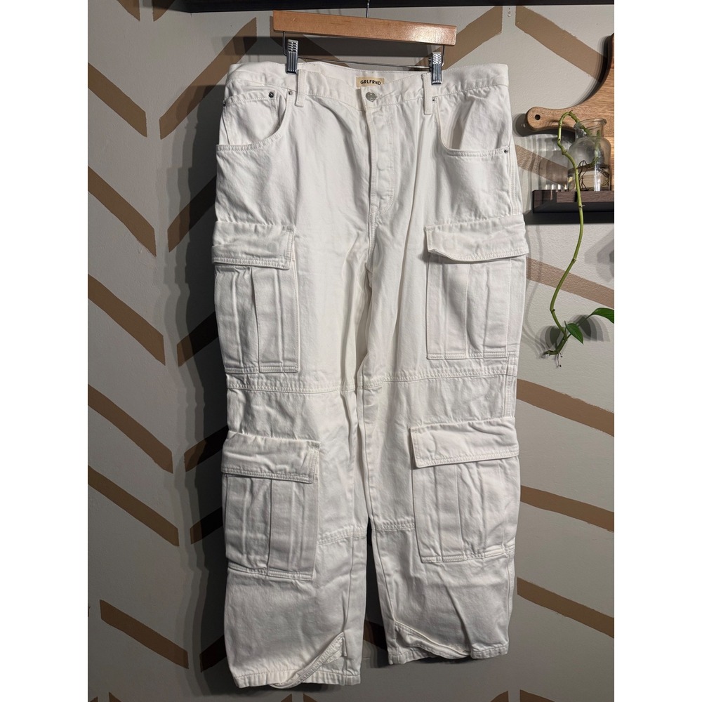 GRLFRND The Lex Cargo Jean Womens 32 White High Rise Wide Leg Utility‎ Denim